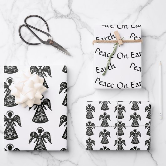 フォークアートエンジェルパターン ラッピングペーパーシート (正面)