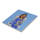 フォークアートエンジェルブルーアイズホワイトエンジェルキャットオンクラウド タイル (側面)