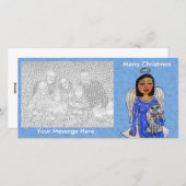 フォークアートエンジェルブルードレスホワイトエンジェルキャットクラウド シーズンカード (正面/裏面)