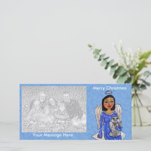 フォークアートエンジェルブルードレスホワイトエンジェルキャットクラウド シーズンカード (スタンド正面)