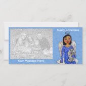 フォークアートエンジェルブルードレスホワイトエンジェルキャットクラウド シーズンカード (正面)