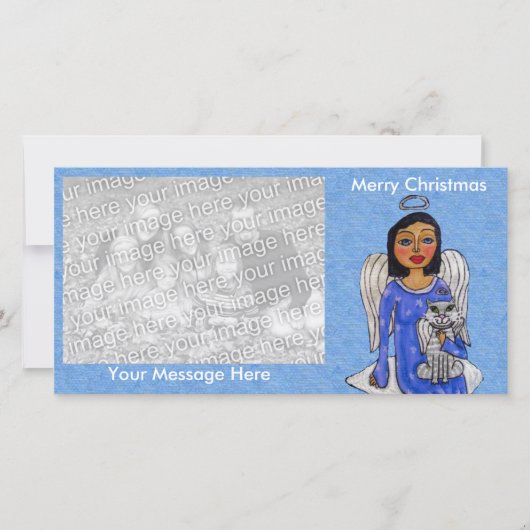 フォークアートエンジェルブルードレスホワイトエンジェルキャットクラウド シーズンカード (正面)