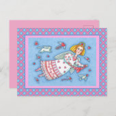 フォークアートエンジェル、猫とハート飛んでいるバレンタイン シーズンポストカード (正面/裏面)