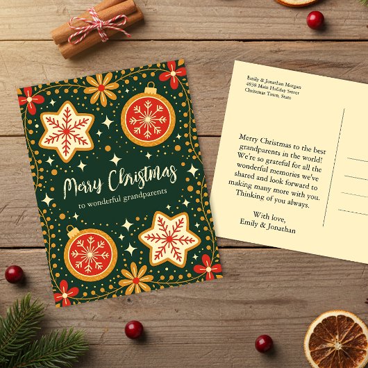 フォークアートオーナメントの祖父母クリスマス シーズンポストカード