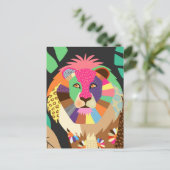 フォークアートカラフルジャングルライオンアニマルポートレート ポストカード (スタンド正面)