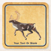 フォークアートカリブー/トナカイ スクエアペーパーコースター (正面)