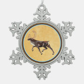 フォークアートカリブー/トナカイ スノーフレークピューターオーナメント (正面)