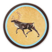 フォークアートカリブー/トナカイ セラミックノブ (正面)