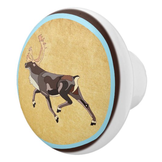 フォークアートカリブー/トナカイ セラミックノブ (右)