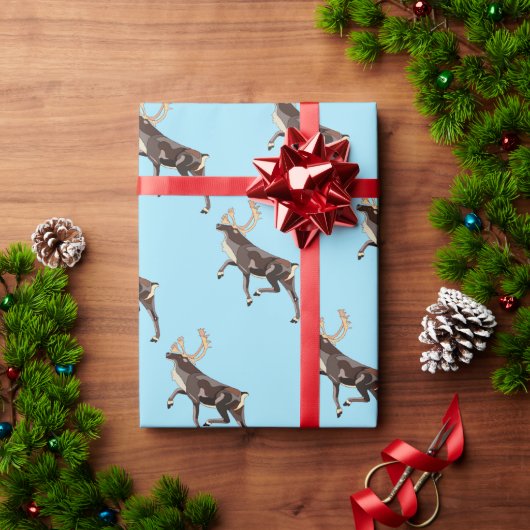 フォークアートカリブー/トナカイ ラッピングペーパー (クリスマスギフト)
