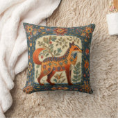 フォークアートキツネと花ティール(緑がかった色)ブルークリーム クッション (ブランケット)