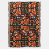 フォークアートキツネアンドヘン スローブランケット (正面縦)