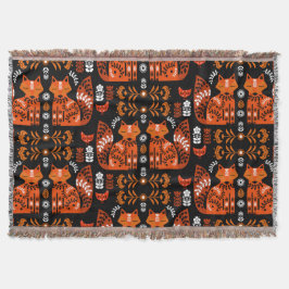 フォークアートキツネアンドヘン スローブランケット