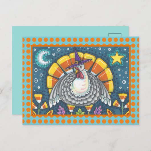 フォークアートキャンディーコーンターキーピルグリム、感謝祭 ポストカード (正面/裏面)