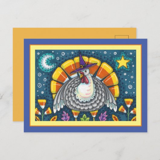 フォークアートキャンディーコーンターキーピルグリム、感謝祭 ポストカード (正面/裏面)