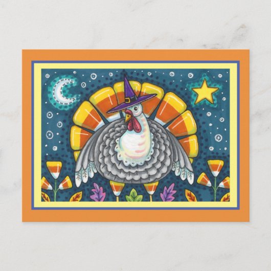フォークアートキャンディーコーンターキーピルグリム、感謝祭 ポストカード (正面)