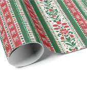 フォークアートクリスマスインレッド&グリーンパターンギフト ラッピングペーパー (ロールコーナー)