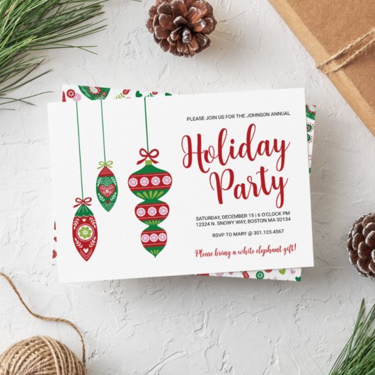 フォークアートクリスマスオーナメントホリデーパーティー 招待状