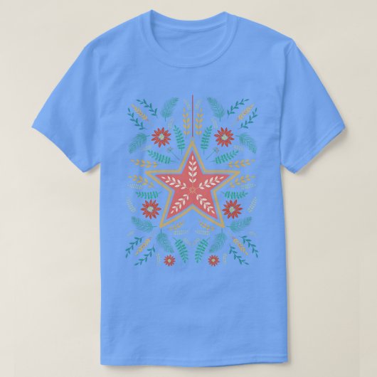 フォークアートクリスマススター Tシャツ (デザイン正面)
