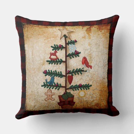 フォークアートクリスマスツリー |バッファロープレイド クッション (裏面)