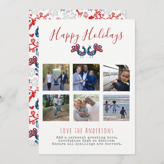 フォークアートクリスマスフォトコラージグリーティングカード シーズンカード (正面/裏面)