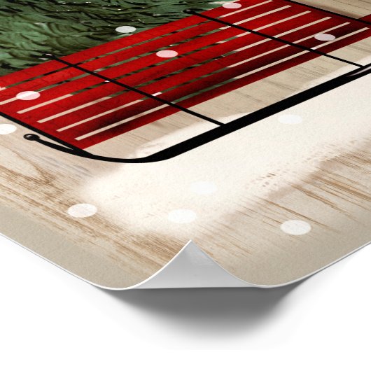 フォークアートクリスマスホースとそりの雪のシーン ポスター (角)