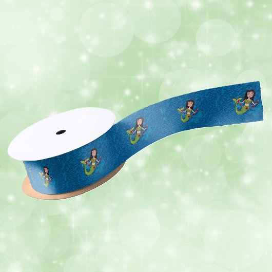 フォークアートグリーンマーメイド赤いハート列 サテンリボン