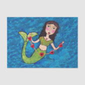 フォークアートグリーンマーメイド赤いハート列 薄葉紙 (正面)