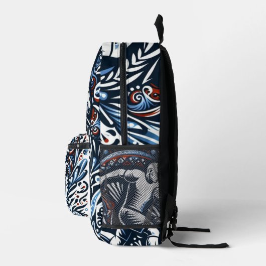 フォークアートサッカーシンフォニー"プリントカットソーバッグデシ プリントバックパック (右)