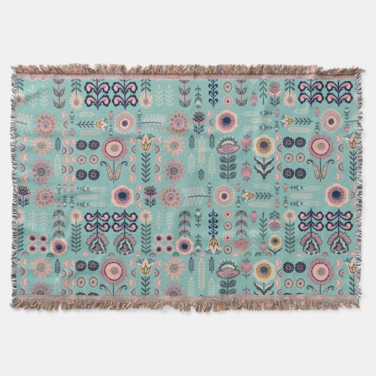 フォークアートシームレスパターン スローブランケット (正面)