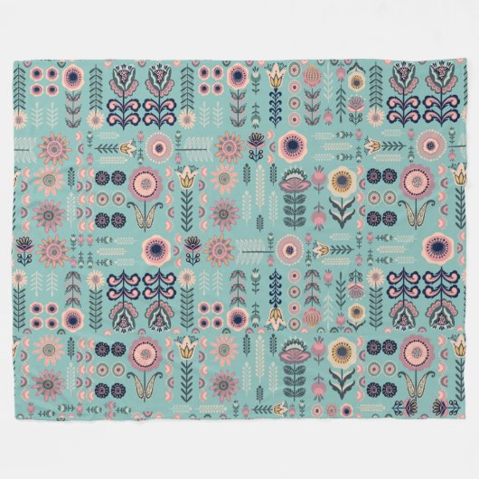 フォークアートシームレスパターン フリースブランケット (正面(横))