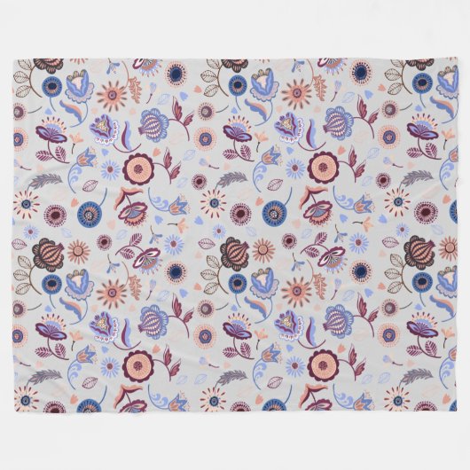 フォークアートシームレスパターン フリースブランケット (正面(横))