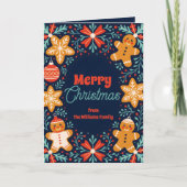 フォークアートジンガーブレッド&スノーフレーククリスマスホリデー カード (正面)