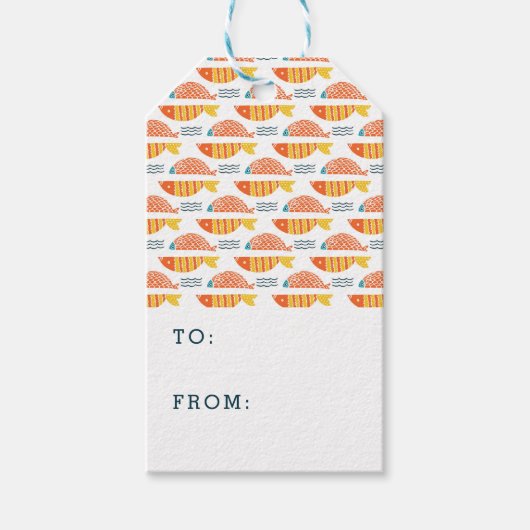 フォークアートスイミングフィッシュパターン ギフトタグ (正面)