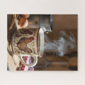 フォークアートスタイルの鶏のマグカップに蒸かされたコーヒー ジグソーパズル (横)
