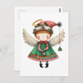 フォークアートスタイルキュートエンジェル ポストカード (正面/裏面)