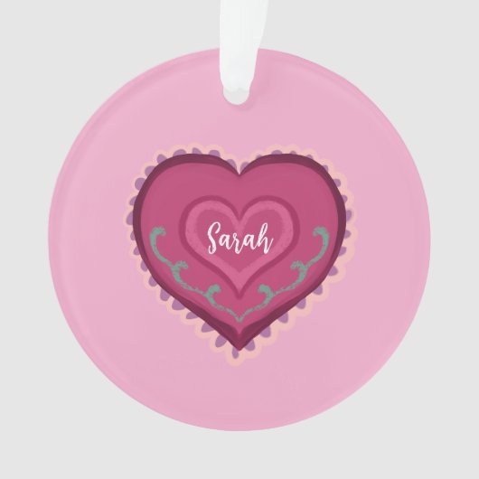 フォークアートスタイルピンクハート飾オーナメント オーナメント (正面)