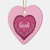 フォークアートスタイルピンクハート飾オーナメント セラミックオーナメント (左)