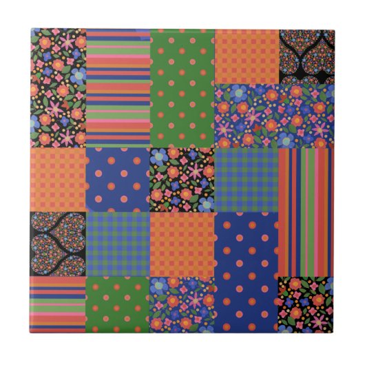 フォークアートスタイルフェイクパッチワークセラミックタイル タイル (正面)