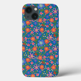 フォークアートスタイルフローラオンブルーiPad Mini ケース