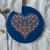 フォークアートスタイルフローラハートオンブルーラウンドボタン 缶バッジ (インサイチュ)