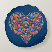 フォークアートスタイルフローラハートオンブルー装飾用クッション ラウンドクッション (裏面)