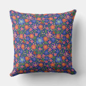 フォークアートスタイルフローラルパター王室のン青 クッション (裏面)