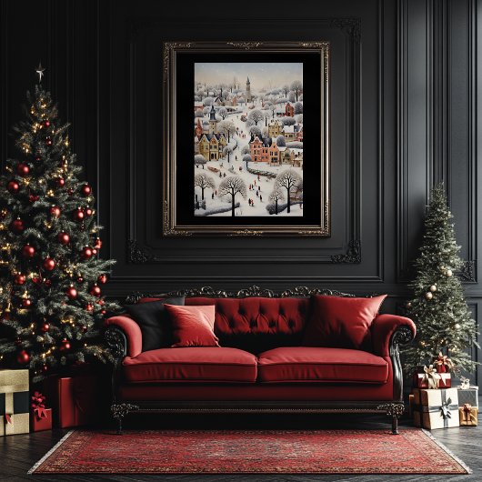 フォークアートスタイル冬のシーンのポスター ポスター