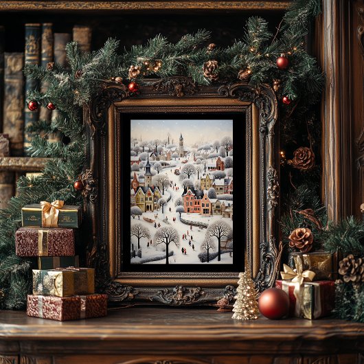 フォークアートスタイル冬のシーンのポスター ポスター