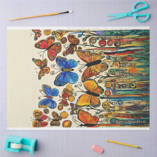 フォークアートスタイル絵を描ズ蝶デクページ 薄葉紙 (クラフト)