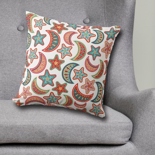 フォークアートスターズアンドムーンパターン クッション