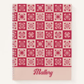 フォークアートステンシルドハートパターン赤とピンク ノートブック (正面)