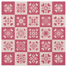 フォークアートステンシルドハートパターン赤とピンク ファブリック