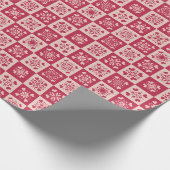 フォークアートステンシルドハートパターン赤とピンク ラッピングペーパー (角)